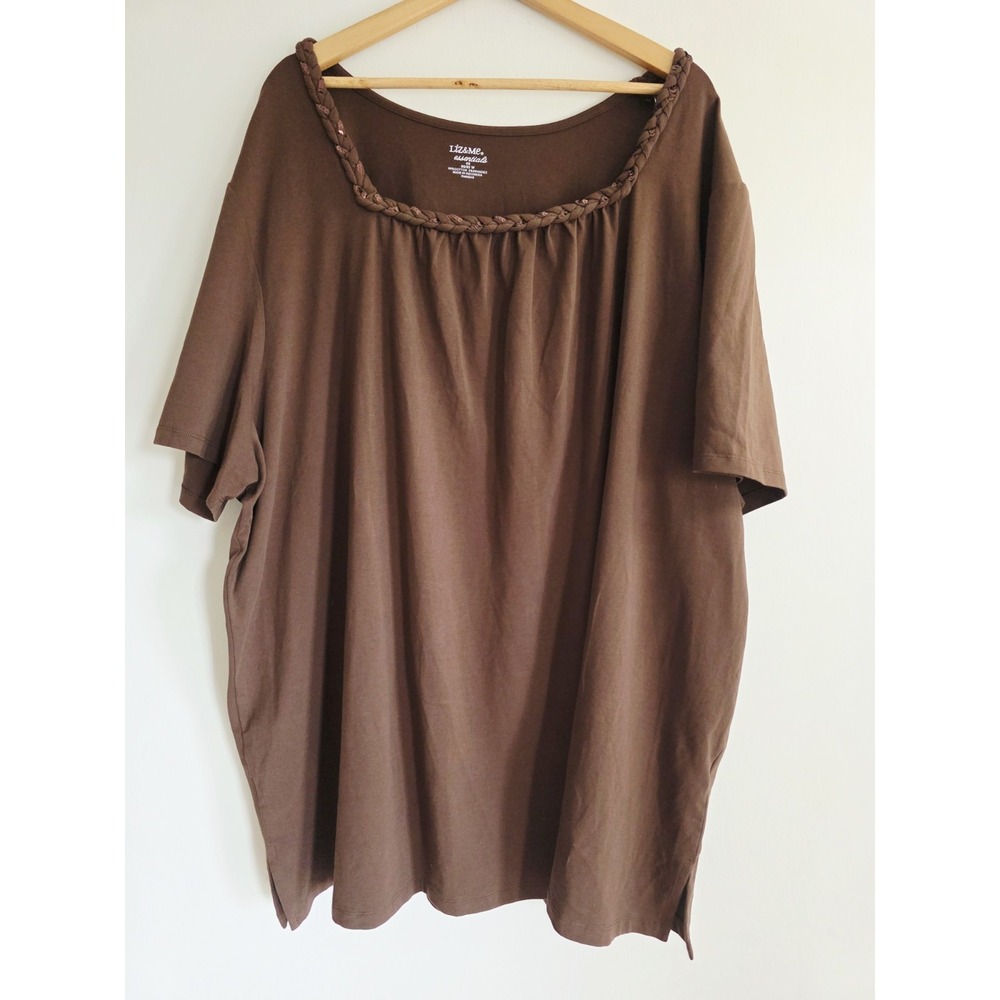 Liz & Me Essentials Women's Blouse Top Square Neck Lace Up Plus Size 4X 30/32W